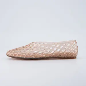Cushionaire Siesta Modern Lattice Jelly Shoes for Women - Comfortable Slip On Pointed Toe Women's Ballet Flats for Summer with Casual Mesh Design
