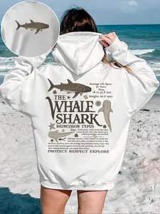 Women's Fall Winter Whale Shark Print Hoodie, Ocean Biology Education Pattern, Comfortable and Eye-Catching, Must-Have for Nature Lovers