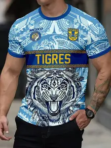 Men's Football Jersey with Tiger Stripe and Aztec Print, Ideal for Mexican Matches, Training, Casual Fitness, Outdoor Sports, Breathable Material, Lightweight Jersey