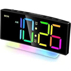 Extra Loud Alarm Clock for Heavy Sleepers Adults,Teens,Rainbow Clock for Bedrooms,Small Smart Bedside Digital Clock with Large Display,7 Color Night Light,12/24h(Black+Dynamic) Decor Gift Led