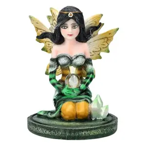 3 inch Green Crystal Fairy Figurine with Mystical Orb and Crystal Accents Small Fairy Statue