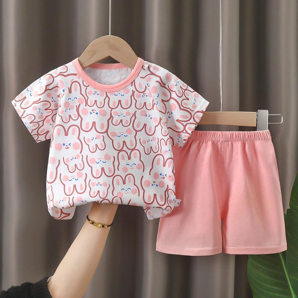 Cute Cartoon Cotton Matching Set – Soft Breathable Short Sleeve Tee & Shorts, Lightweight Summer Casual Two Piece Outfit