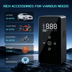 Emergency Tire Inflator for Car 150PSI Cordless Air Compressor, Dual Power Battery and Car Plug, Auto Shut Off Pump with LED Light, Digital Display for Roadside Use