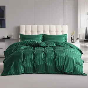 [Summer Vibes] NTBAY 3-Piece Striped Satin Duvet Cover Set - Silky Soft Bedding Sets with Mirror Reflection Luster, Anti-Frizz Hair Care & Skin-Friendly Luxury Comfy Bed Sets