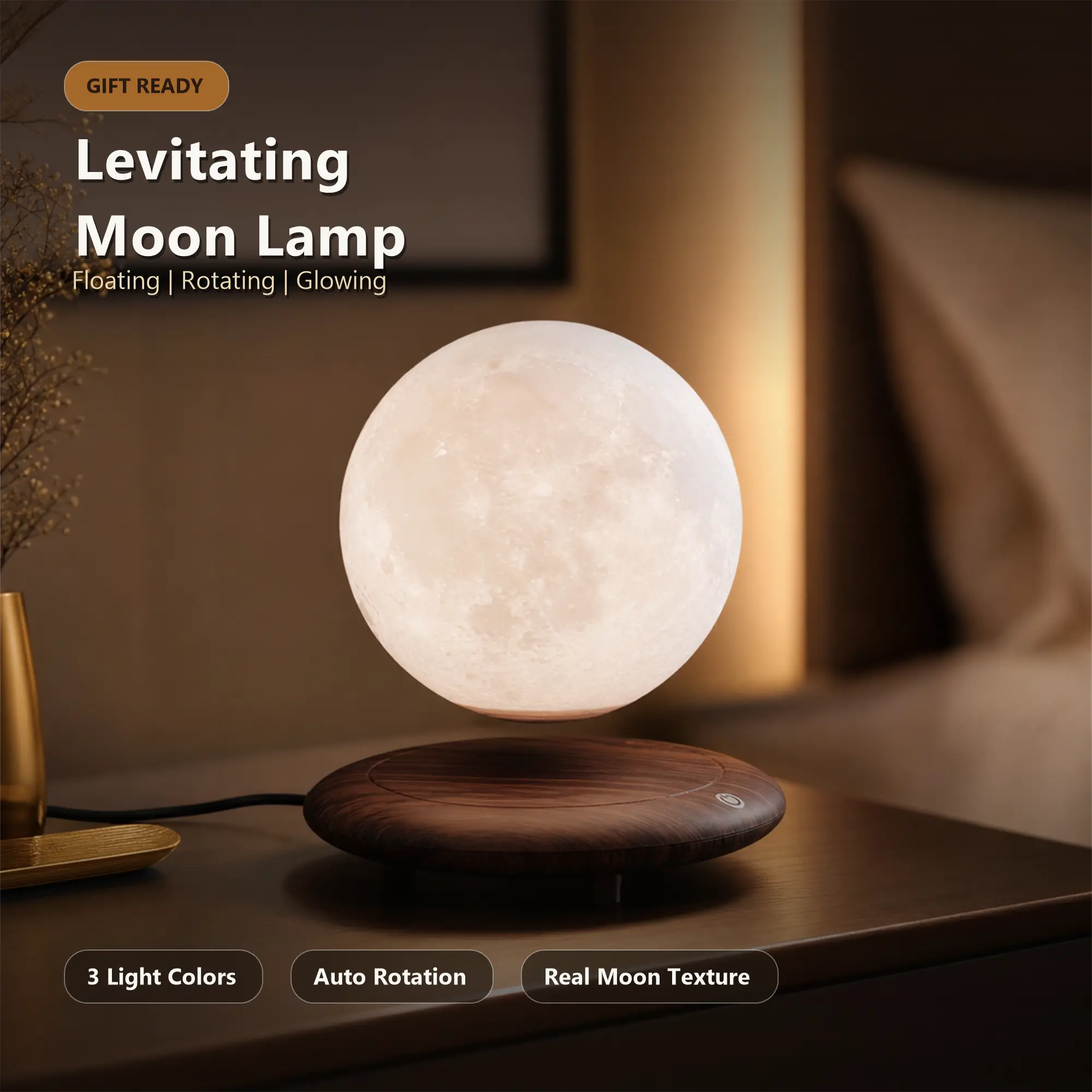 Magnetic Levitating Moon Lamp Auto Rotate Floating Moon LED Light Touch Sensor RGB Night Light Home Office Decor Holiday Present