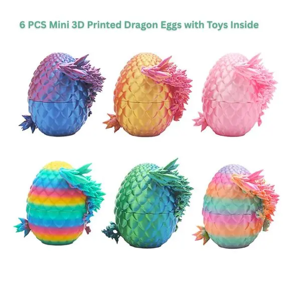 6 PCS Mini 3D Printed Dragon Eggs with Toys Inside – Prefilled Easter Eggs for Kids, Boys & Girls, Easter Basket Stuffers, Gifts & Party Favors