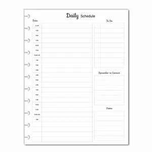 Hourly Planner for 11-Disc Letter Size Big Planners, Pre-punched Planner Inserts, Daily Planner