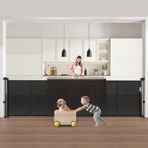 VEVOR Adjustable Retractable Mesh Baby Gate, 34x110 in, 1-Handed Operation, Anticrawl Strip, Easy Installation for Indoor Stairs, Doorways, Black