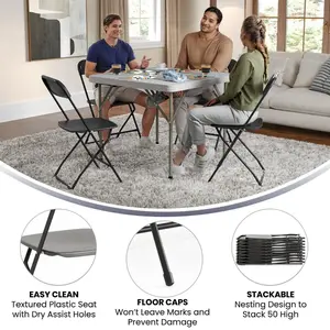 Hercules Series Plastic Folding Chair Black - 2 Pack 650LB Weight Capacity Comfortable Event Chair-Lightweight Folding Chair 24N4Y30W