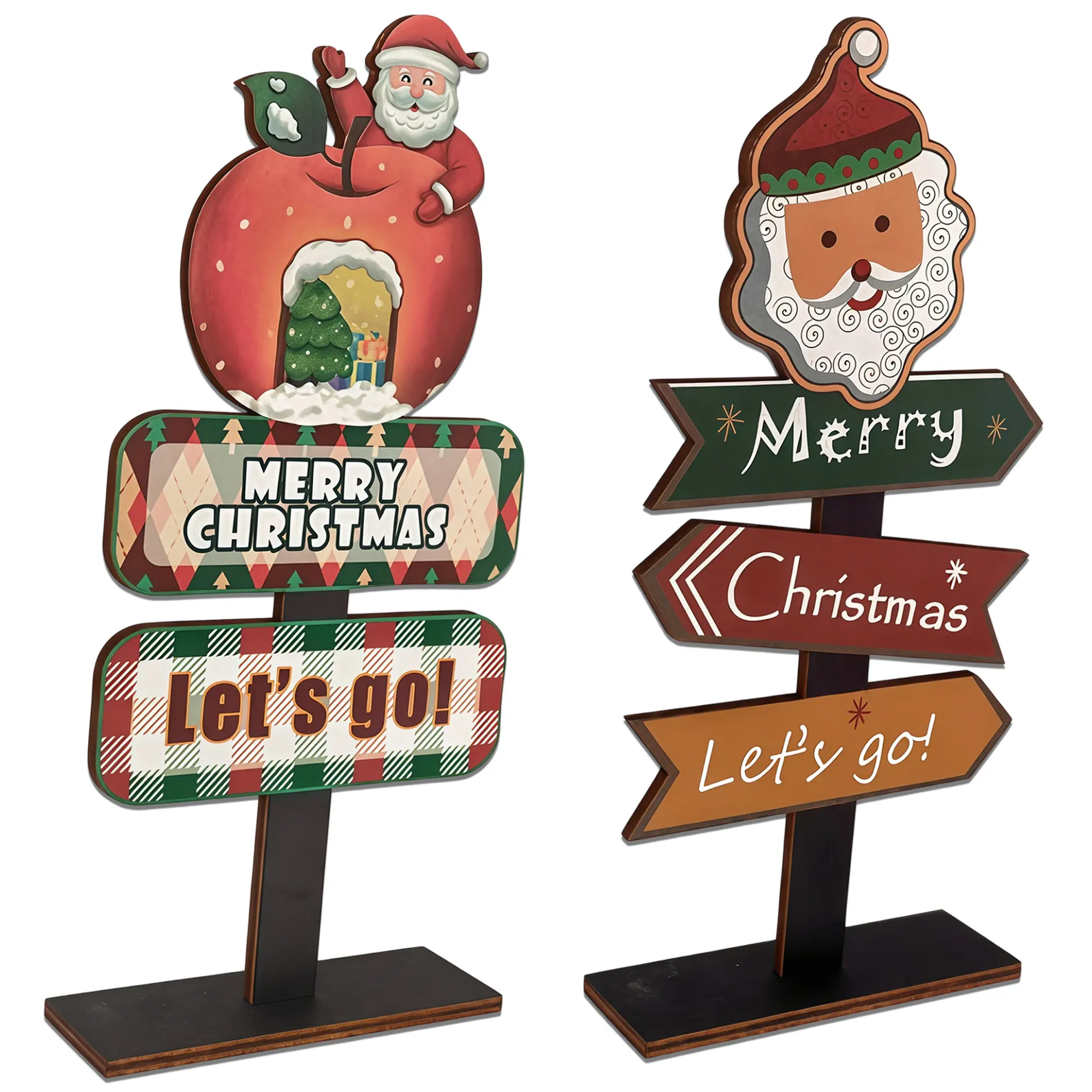 2 Pack Christmas Table Decor, Cute Santa Claus Standing Sign & Merry Christmas Wooden Decoration, Rustic Farmhouse Holiday Centerpiece for Home Tabletop Mantel Shelf