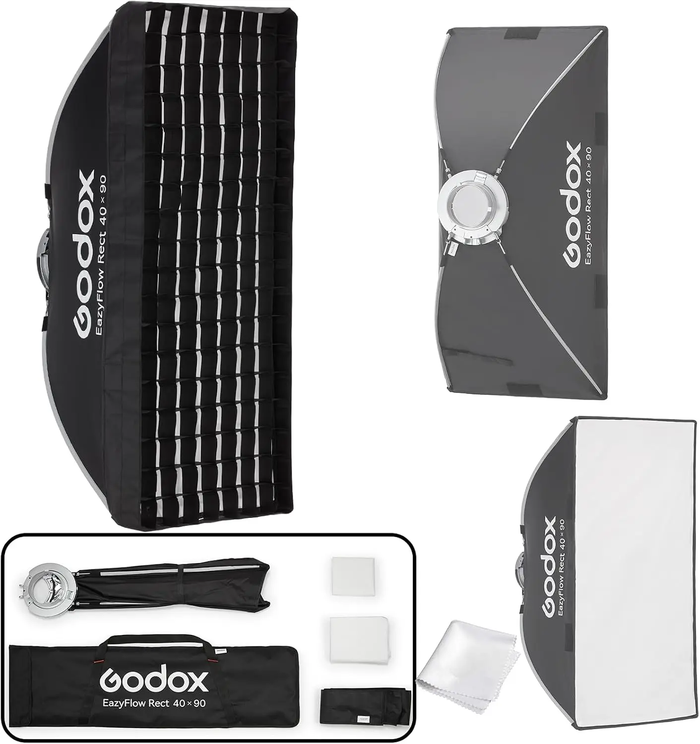 GODOX Softbox Godox EazyFlow Rect 40x90cm Strip Softbox, 15.7"x35.4" Quick-Folding Portable Modifier with Grid, Full Metal Bowens Mount for Studio Flash & LED Video Light, for Rim Light & Hair Light