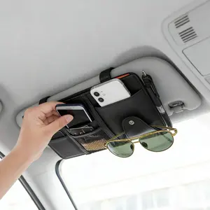 Premium Multi-Pocket Car Visor Organizer - Secure Storage for Cards and Phone - Efficient Auto Accessories