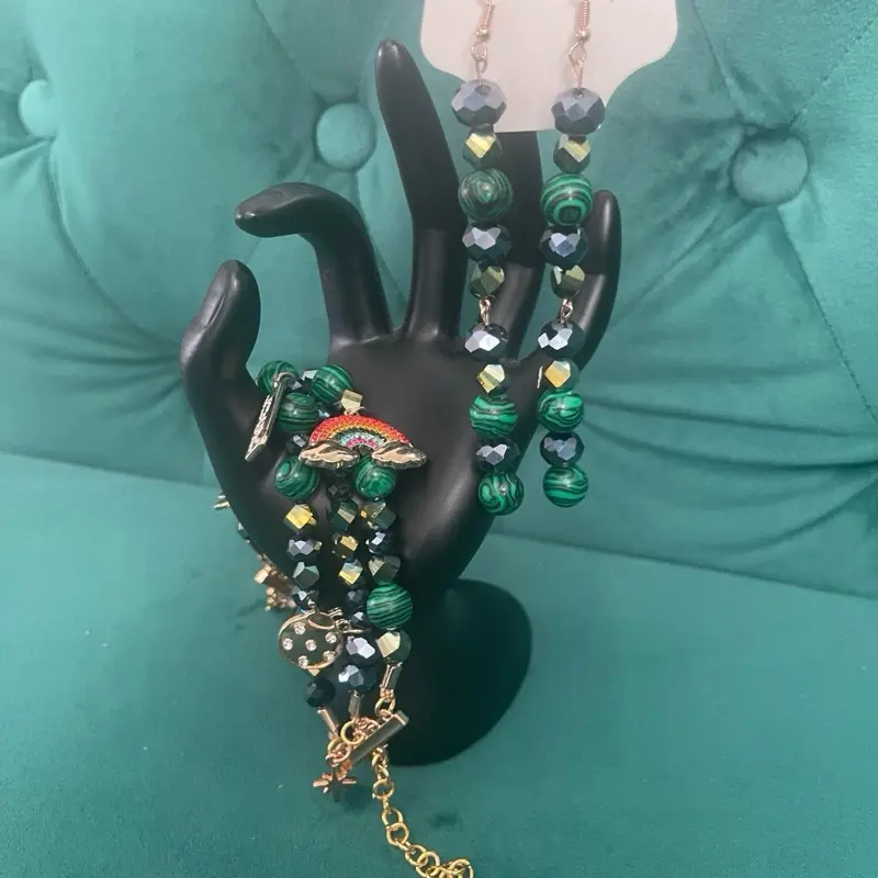 Dr. WhatEvzz Malachite Ankhlet-Bracelet & Earrings Set - Spiritual Protection, Heart Chakra Healing, Abundance & Financial Luck - Unisex Handcrafted Spiritual Jewelry