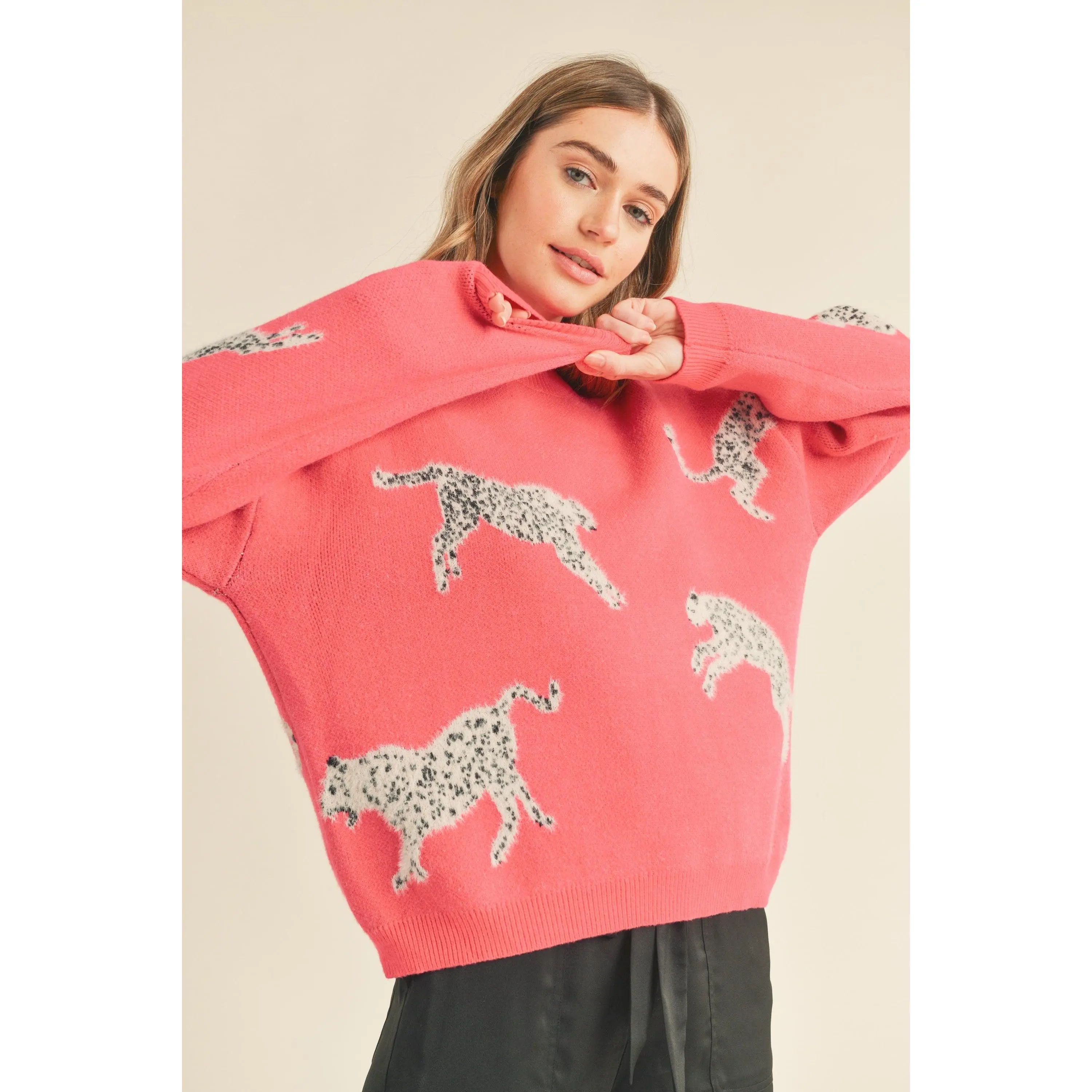 leopard print sweater in electric fuchsia