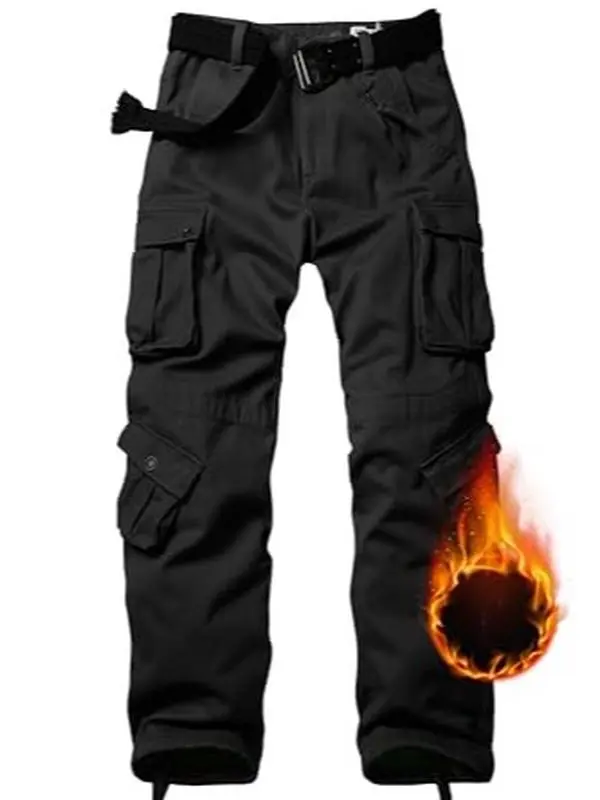 Men's Fleece Lined Hiking Pants Outdoor Windproof Outdoor Cargo Pants Casual Work Ski Pants with 8 Pockets
