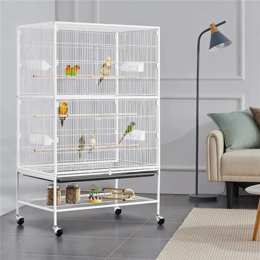 Costoffs 52" Metal Birdcage & Parakeet Cage on Rolling Stand - Bird Supplies with 3 Perches, 4 Food Dishes, Extra Bottom Storage for Parrots, Cockatiels