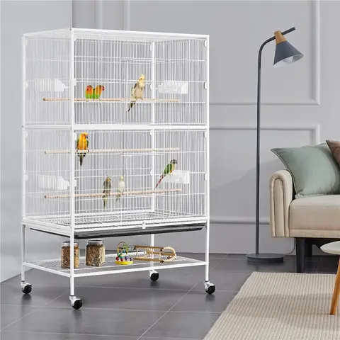 Costoffs 52" Modern Metal Parrot Cage with Rolling Base - 360-Degree Casters, 3 Wooden Dowel Perches, 4 Feeders, Extra Bottom Storage, Easy Cleanup, 31" L×20.5" W×52" H, 44 lb Capacity for Parrots, Cockatiels (Bird Supplies, Cages & Accessories)