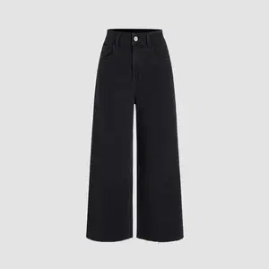 Women's High-Waist Solid Wide-Leg Jeans with Zipper, Size 0-10