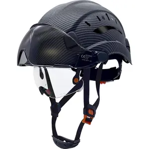 Safety Hard Hat with Retractable Visor, 6-Point Suspension Industrial Helmet, Adjustable Ventilation Hard Hat, Lightweight ABS Construction Helmet with Clear & Tinted Visors