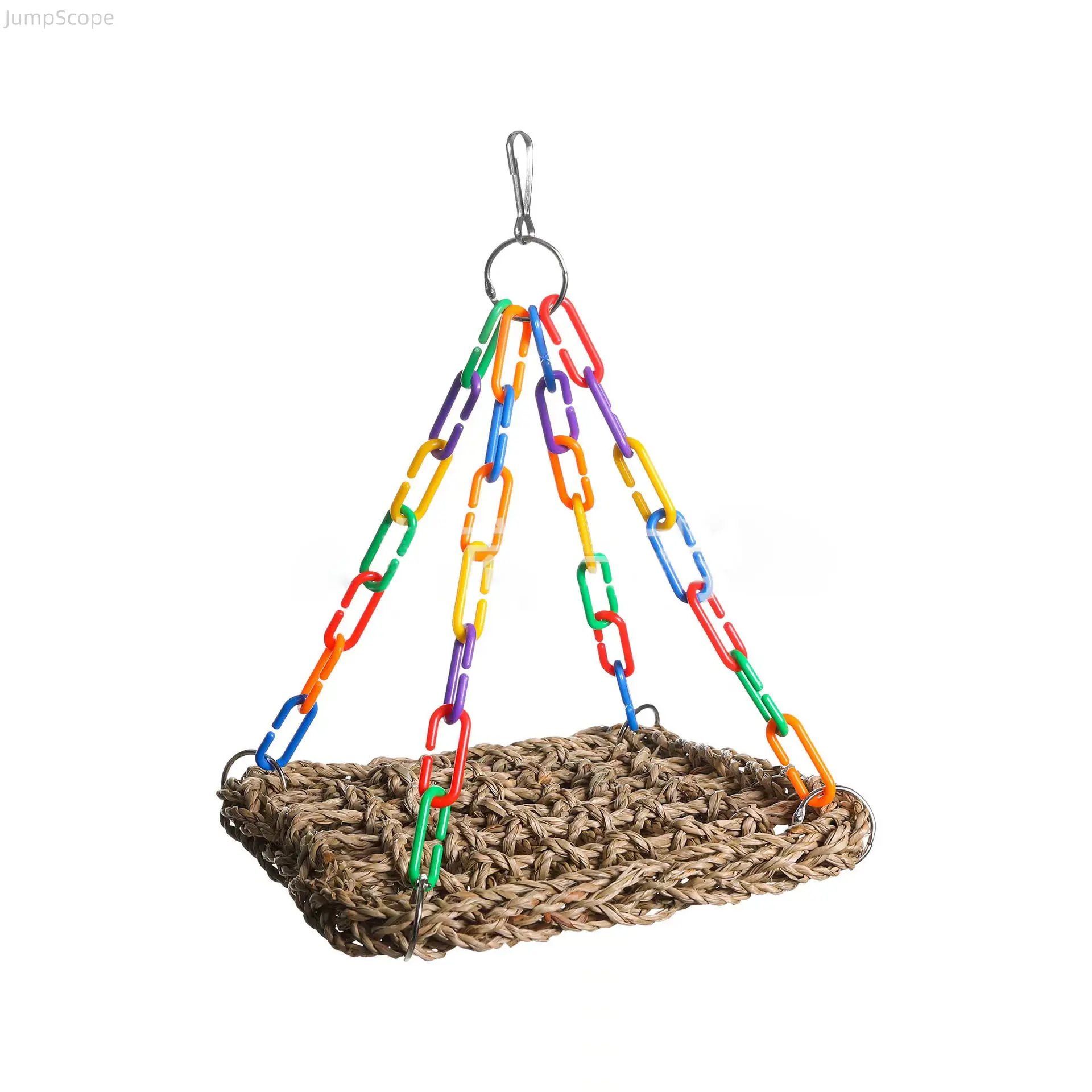 Woven Seagrass Pet Hammock for Parrots/Reptiles, Hanging Swing Bed with Vibrant Colorful Chains, Comfortable and Secure Platform, Fun and Engaging Space