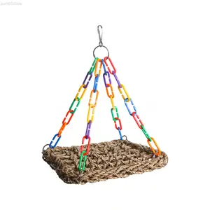 Natural Seagrass Hanging Hammock for Birds & Reptiles, Colorful Chain Swing Bed, Woven Resting Platform for Parrots Bearded Dragons