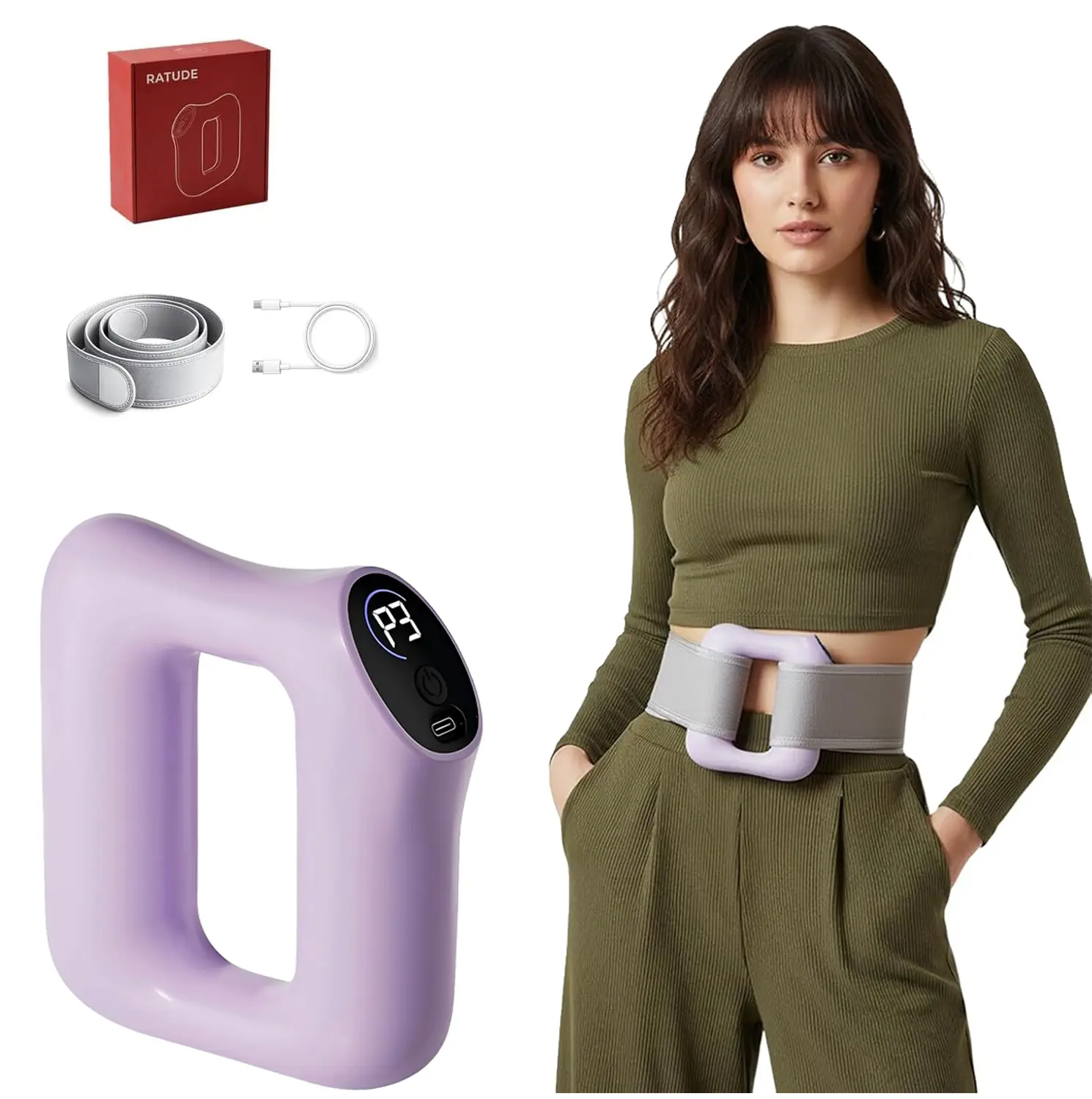 Deep Tissue Percussion Muscle Massager, ElectricDual-Ring Fascia Massager with Belt, 3 Modes and 5Intensities Handheld Full Body Fascia Massager Ringfor Relaxation, Portable Muscle Massagers