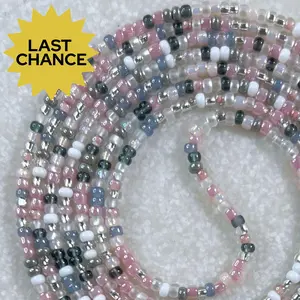 PINK SKY - Tie On Waist Beads - 45 to 60 inches Waistbeads - Pink Grey Waistbeads - Winter Waistbeads - Beaded Fashion Body Jewelry - Made By Venus Waistbeads Adjustable Adjustable