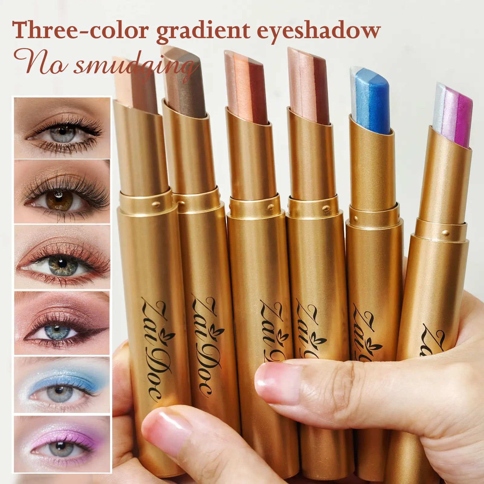 3-in-1 Easy Eyeshadow Stick for Beginners SmudgeProof in Seconds OneStroke Application Creamy Shimmer Trio Waterproof Longwear Liquid Eyeliner Color Changing Lip Oil Trio Waterproof Shiny Diamond Eyeshadow
