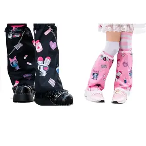 Goth Emo Kawaii Punk Gothic Lolita Cute Leg Warmers with Cross Chain ONE SIZE - Black / Pink
