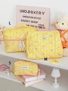 Checked Pattern Makeup Bag Set, Cute Bow Pattern Makeup Bag, Multifunctional Handheld Makeup Bag, Travel Cosmetic Bag, Makeup Organizer Pouch, Portable Toiletry Bag for Home, Travel, Vacation and School Use, Travel Essentials