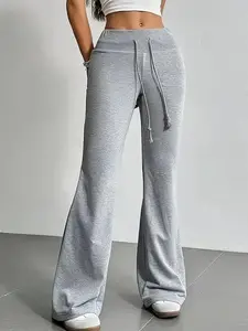 Women's Plain Flare Leg Sweatpants, Casual Comfy Trousers for Daily Wear, Ladies Bottoms for All Seasons