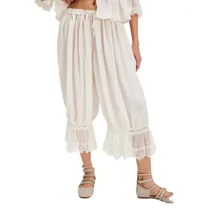Women Y2K Lace Trim Pants Long Bloomers Pants Vintage Pettipants Under Dress Victorian Pantaloons Cute Ruffle Pumpkin Pants Cropped Flared Slips Pants Pajama BottomsRAIMENTRY