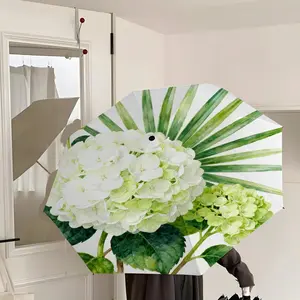 Elegant Watercolor Umbrella Leaf Pattern, Automatic Open-Close Portable Travel Umbrella, Durable 8-Rib Design, Sun Protection, Women's Outdoor Accessory