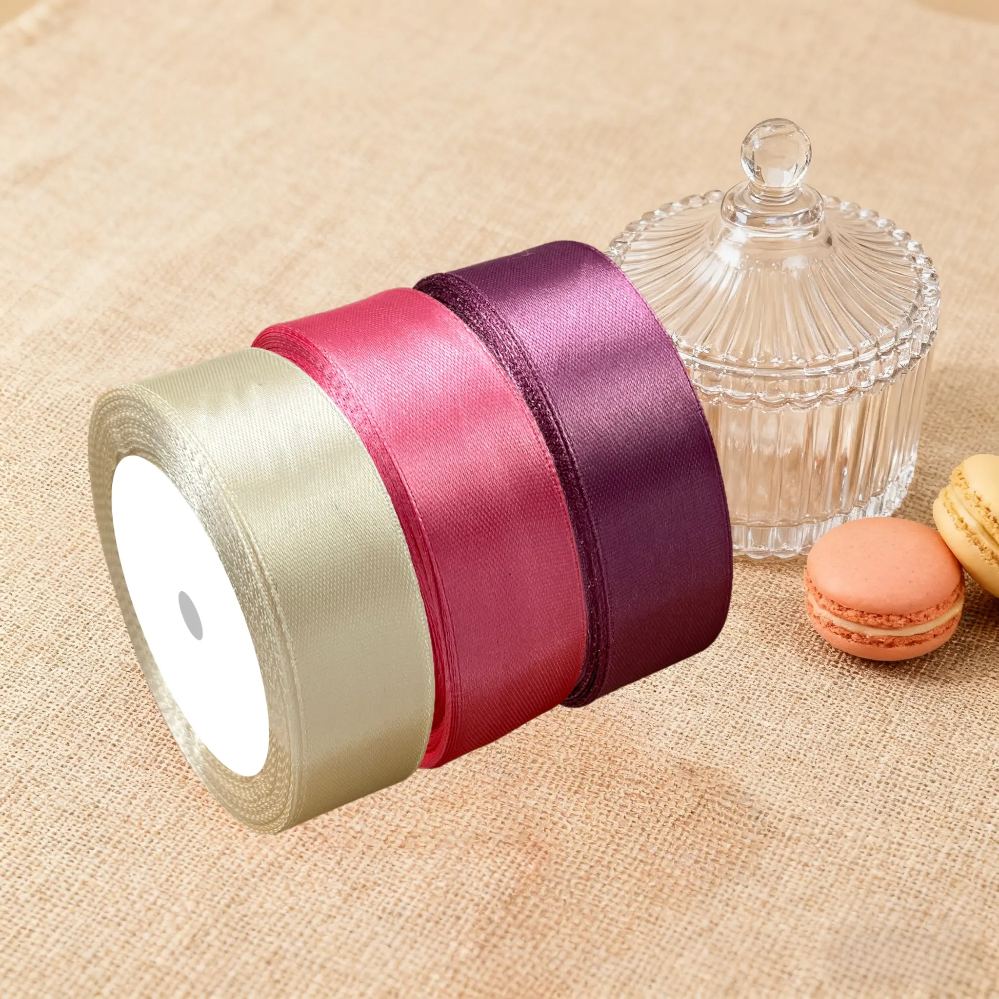 3 Rolls 25mm Wide 22.86m Long Satin Ribbon Gift Wrapping Set, for Bouquets, Crafts, Birthdays, Parties, Weddings, Easter Decorations