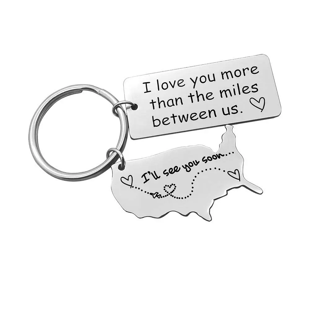 Long Distance Relationship Gift Keychain I Love You More Than The Miles Between Going Away Girlfriend Boyfriend Gifts Personalized Couples Trucker Husband Dad