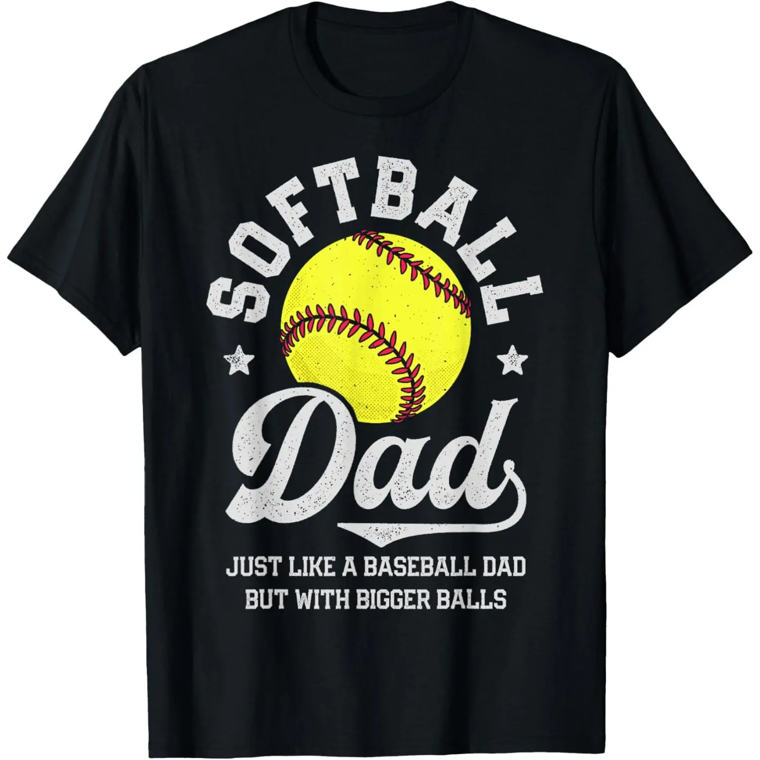 Men's Stylish Breathable Short-Sleeve Round Neck Graphic Streetwear Softball Dad T-Shirt - Heat Transfer Slogan Print Fathers Day Apparel (Differentiates from Baseball with Larger Balls), Menswear Top