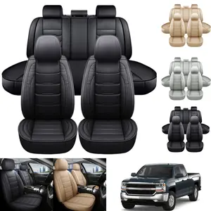 Leather Seat Covers for Truck Chevy Chevrolet Silverado GMC Sierra Pickup 2007-2025 1500 2500HD 3500HD Crew Double Extended Cab Waterproof Protectors