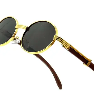 Mens Hip Hop 18k Gold Frame Oval Shape Clear Lens Wood Grain Retro Eye Glasses