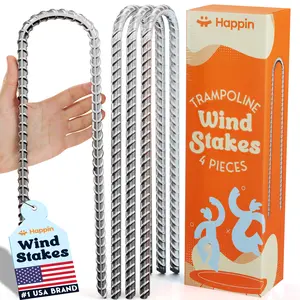 Happin Ultra Strong Trampoline Stakes Anchors High Wind, Ground Anchors Heavy Duty, Tent Stakes Heavy Duty & Swing Set Anchors, Ground Stakes Galvanized Steel, Trampoline Accessories (4, Silver)