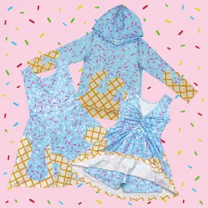 Toddler Girls Active Dress Blue Color Ice Cream Drip Print Sleeveless Yoga Dress For Sport Wear Baseball Life Style