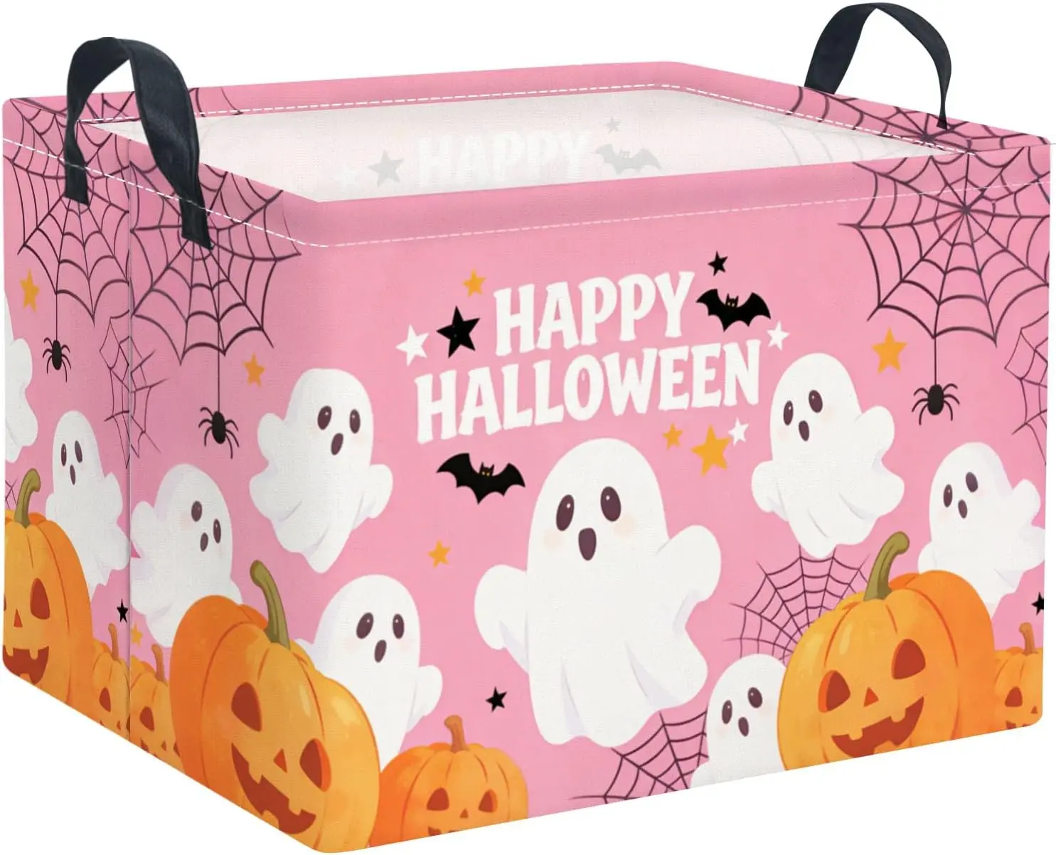 Halloween Rectangular Storage Basket, Pink Halloween | Waterproof, Collapsible, For Bedroom Books, Room Decor