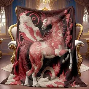 1pc Red Pegasus Tattoo Pattern Theme Pattern Flannel Blanket Soft High-definition Digital Printing Cooling Blanket Suitable For All Year Round! 100% Polyester Fiber, Suitable For Family And Friends All Year Round