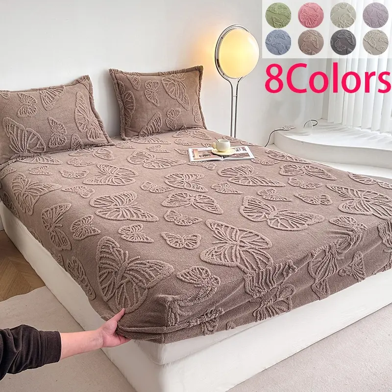 King Queen Size Bed Sheet Set, Soft Velvet Cotton Fabric, Non-Slip Deep Pockets, Includes 1 Fitted Sheet and 2 Pillowcases, Microfiber Flat Fitted Sheets, Hotel Quality Sheets, Bed Linens