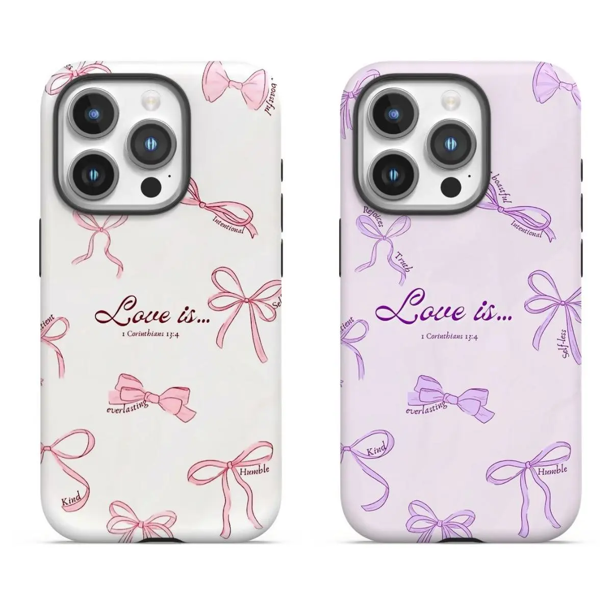 Christian "Love Is..." Bow Pattern iPhone Case - Inspirational & Girly- Filled for iPhone 17/16/15/14/13/12/11