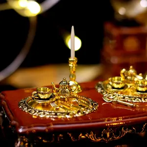 Romantic Vintage-Style Miniature Candlelight Dinner Tableware Set, Includes Tray, Integrated Candlestick, Cutlery, Spoon, Pitcher, Coffee Cup
