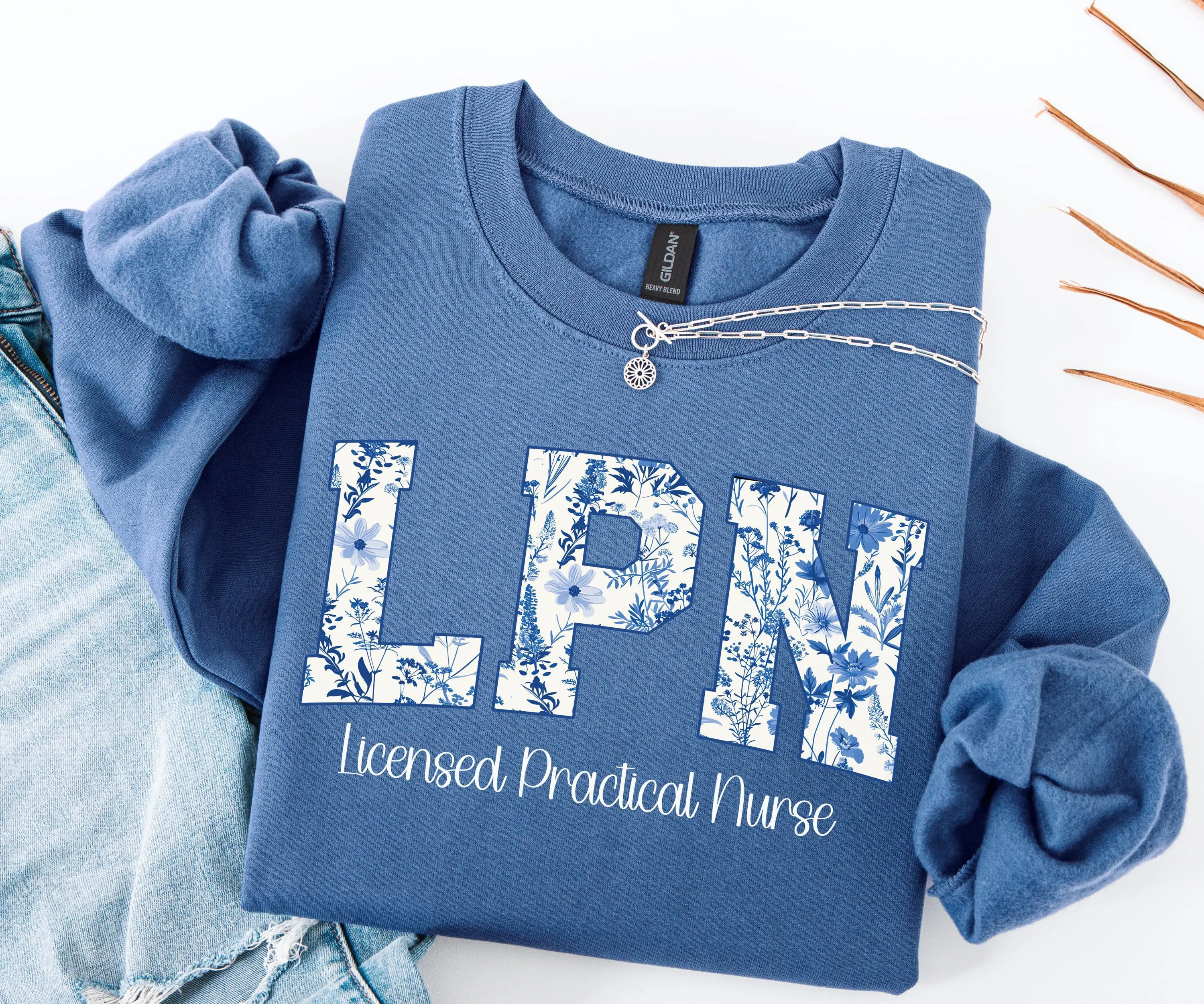 LPN Nurse T-Shirt OR sweatshirt ,  Licensed Practical Nurse T-Shirt , Blue Toile LPN T-Shirt Nurse shirt  Lpn Tee Nurse Week Tee LPN tshirt Cotton Crewneck Fabric