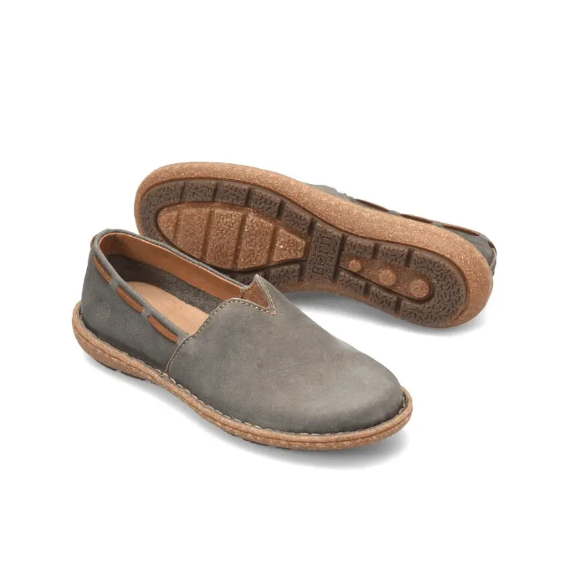 Born Women's Naya Grey Soft Hand-Finished Nubuck Leather Slip On Shoe BR0027822