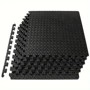 8-piece set - Interlocking foam tile performance floor mat, EVA home gym sports floor mat, suitable for all sports or equipment, black, Soft Floor Mat
