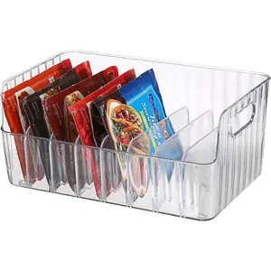 BSTKEY Seasoning Packet Organizer, Food Storage Organizer with Divided 8 Removable Compartments, Plastic Storage Caddy for Kitchen Pantry Cabinet, Kitchen Organization Bin for Snacks Spice Packets
