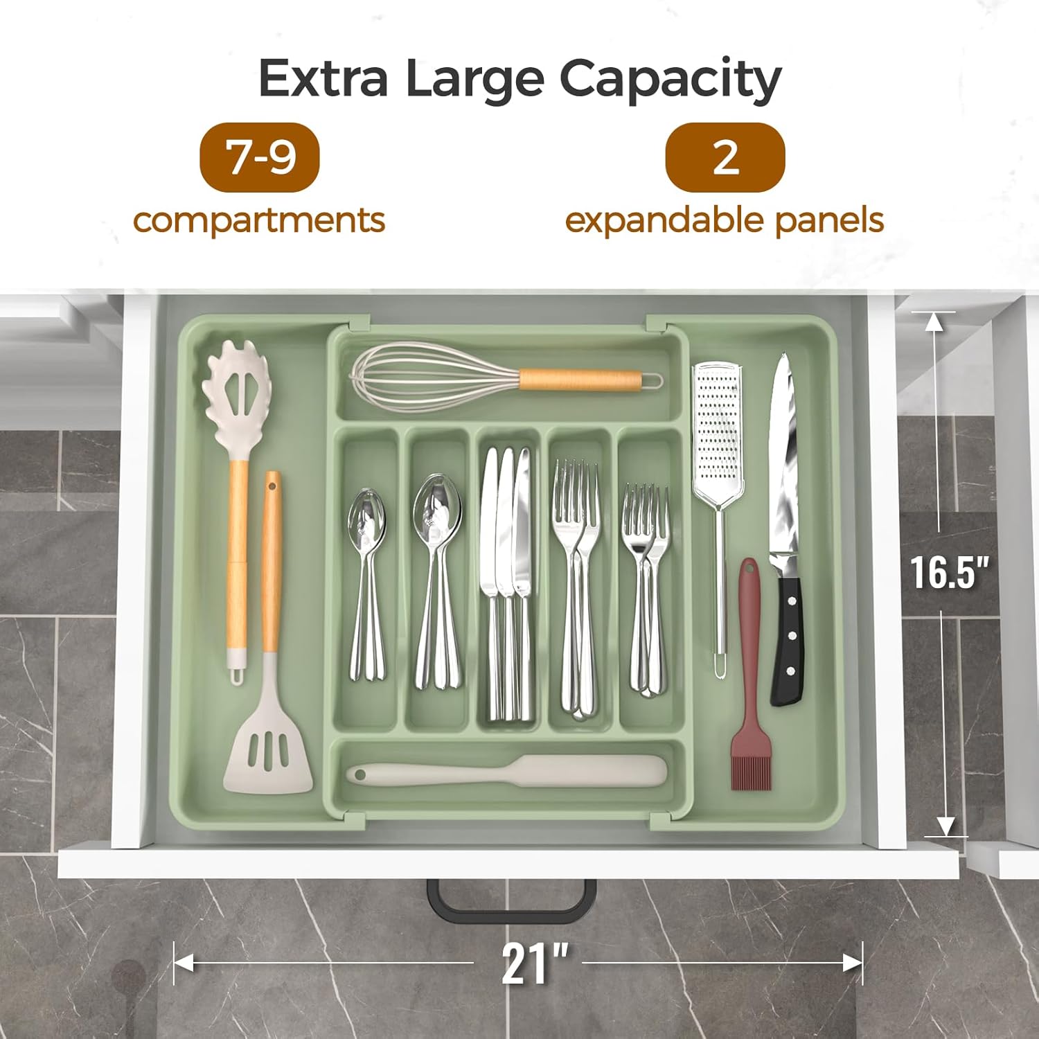 Extra Large Expandable Silverware Organizer, BPA-Free Food-Safe Cutlery Flatware Organizer, Kitchen Utensil Drawer Organizer, Adjustable Silverware Holder for Spoons Forks Knives, Green Extra Large Expandable Silverware Organizer, BPA-Free Food-Safe Cutlery Flatware Organizer, Kitchen Utensil Drawer Organizer, Adjustable Silverware Holder for Spoons Forks Knives, Green